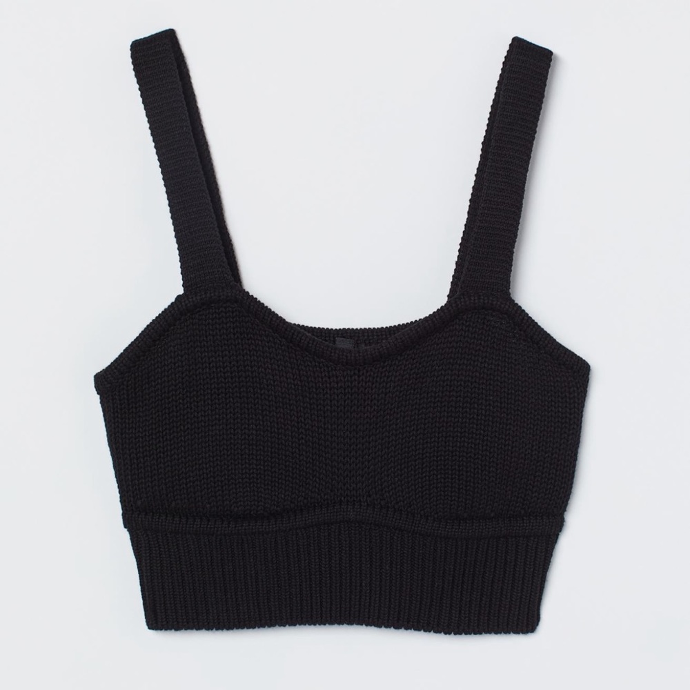 H&M Black Crop Knit Top New With Tags